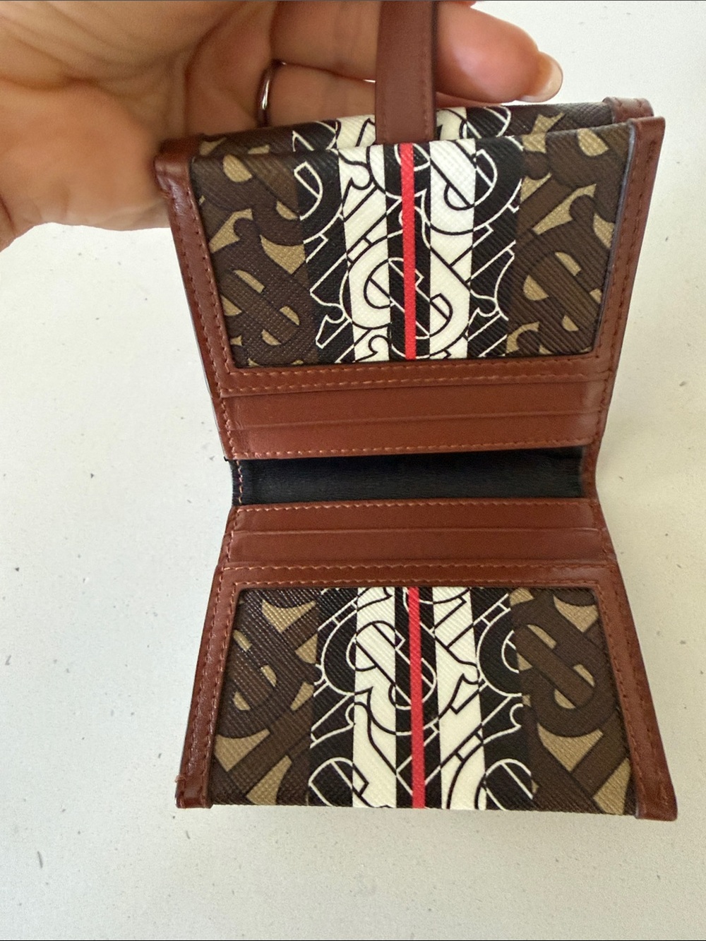 Burberry Brown Monogram Wallet with White & Red Center Stripe - Picture 3 of 6